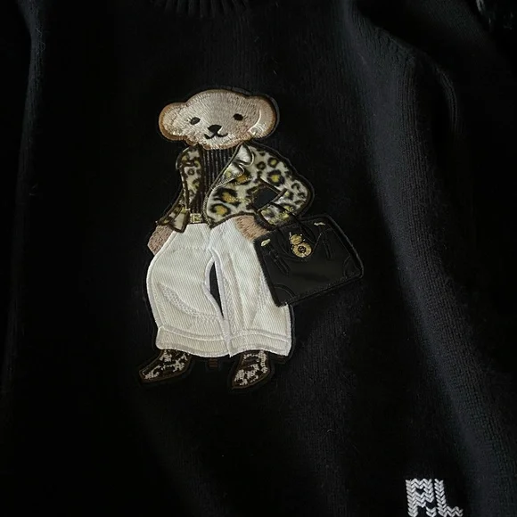 Polo Black Sweater with Bear patch. Adorable 🧸 wore once - Picture 3 of 5
